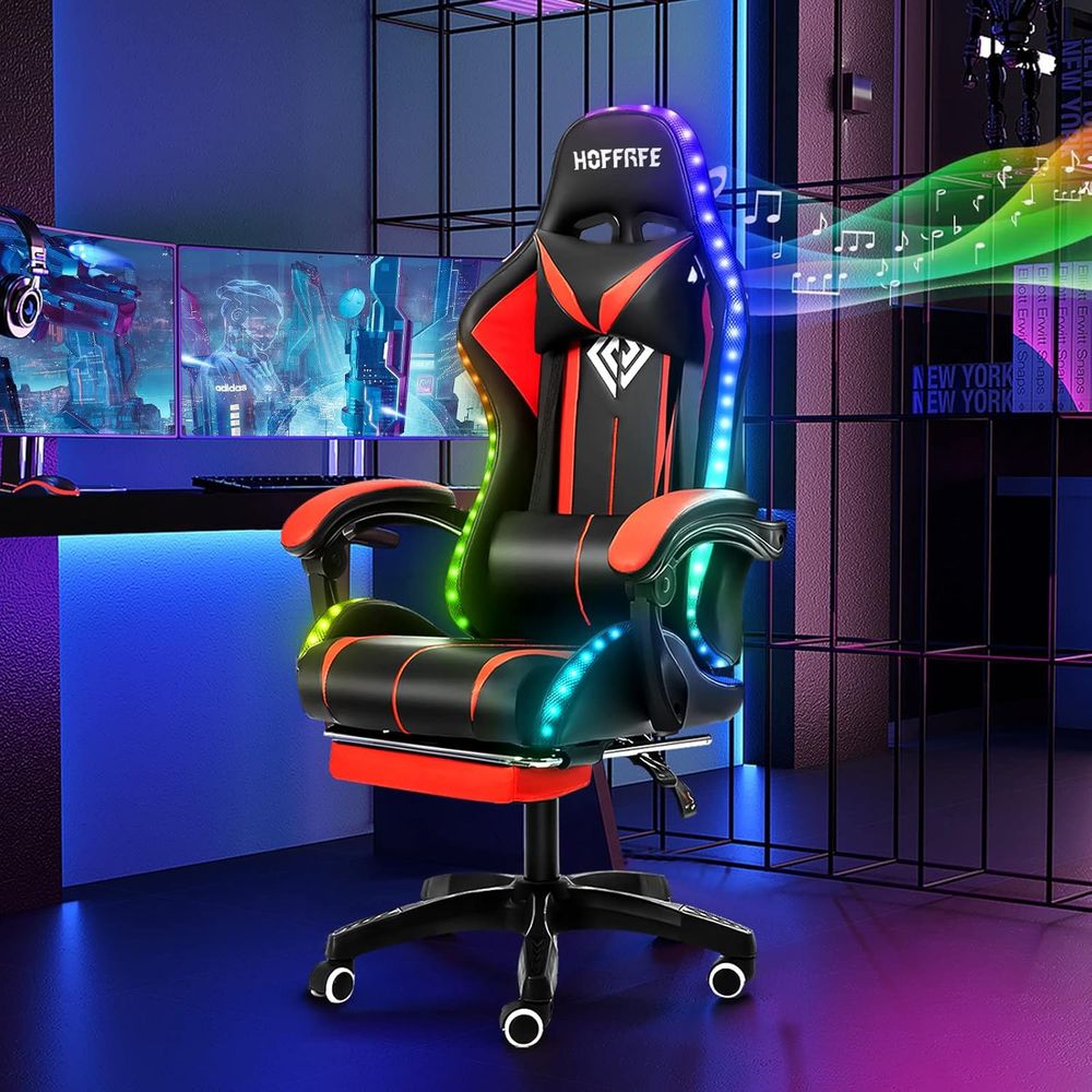 Rgb Gaming Chair - Krzesło gamingowe RGB z głośnikami, masażem,
