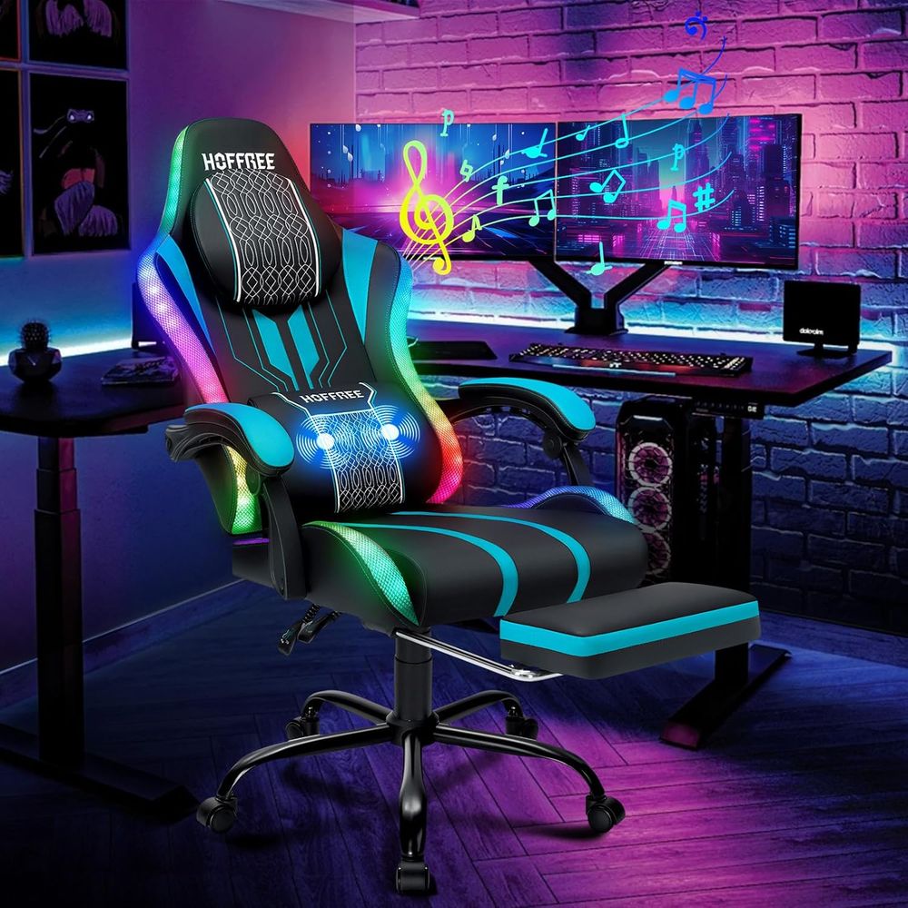 Rgb Gaming Chair - Krzesło gamingowe z oświetleniem LED, głośnikami,