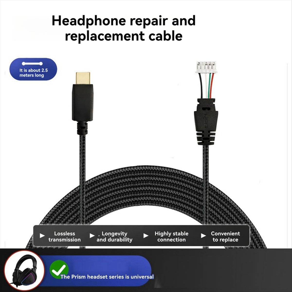 Esports Wireless Gaming Headset - DT75 Nowy Kabel Oplotowany z Przewodem
